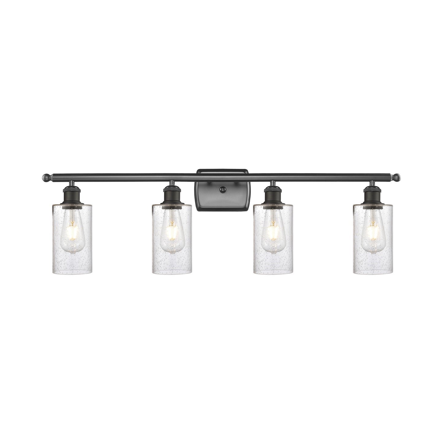 Innovations Clymer 34in 4-Light Bath Vanity Light | Art Nouveau Transitional Oil Rubbed Bronze Steel and Seedy Glass | Bathroom | Model 516-4W-OB-G804