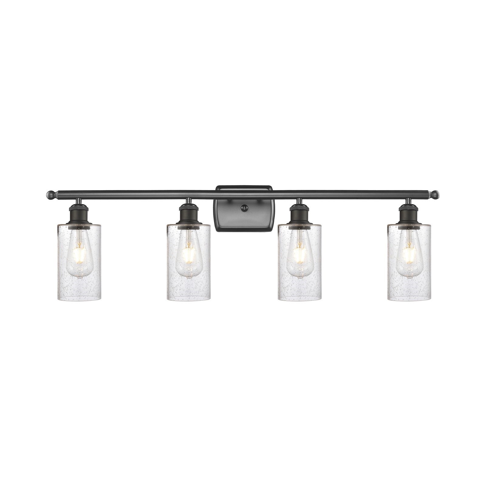 Innovations Clymer 34in 4-Light Bath Vanity Light | Art Nouveau Transitional Oil Rubbed Bronze Steel and Seedy Glass | Bathroom | Model 516-4W-OB-G804
