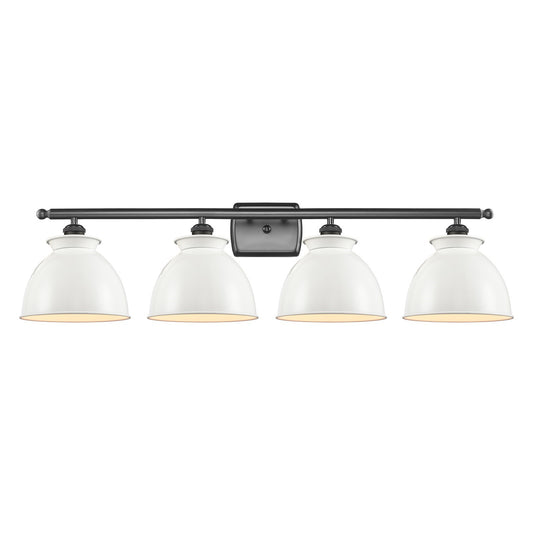 Innovations Adirondack 38in 4-Light Bath Vanity | Industrial Farmhouse Oil Rubbed Bronze Steel and Glossy White Metal Shade | Model 516-4W-OB-M14-W