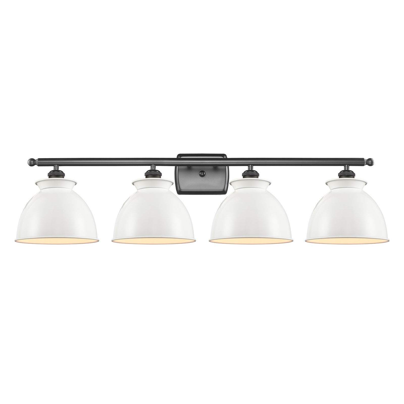 Innovations Adirondack 38in 4-Light Bath Vanity Light | Industrial Oil Rubbed Bronze Steel and Glossy White Metal Shade | Model 516-4W-OB-M14-W-LED