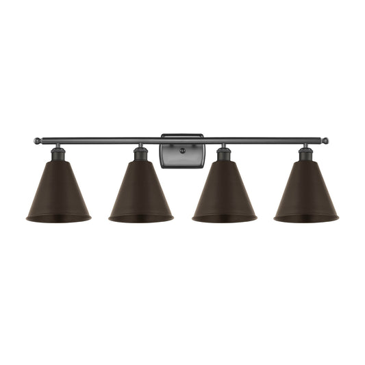 Innovations Berkshire 38in 4-Light Bath Vanity Light | Industrial Oil Rubbed Bronze Steel and Cast Brass with Oil Rubbed | Model 516-4W-OB-MBC-8-OB-LED