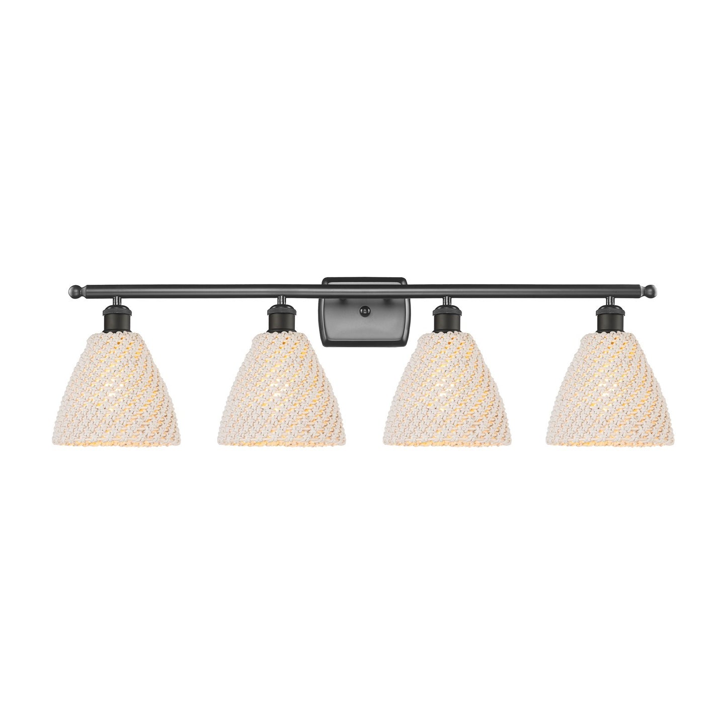 Innovations Bristol Natural 38in 4-Light Bath Vanity Light | Industrial Oil Rubbed Bronze Steel and Natural Fiber Dome Shade | Model 516-4W-OB-NBD-75-NAT