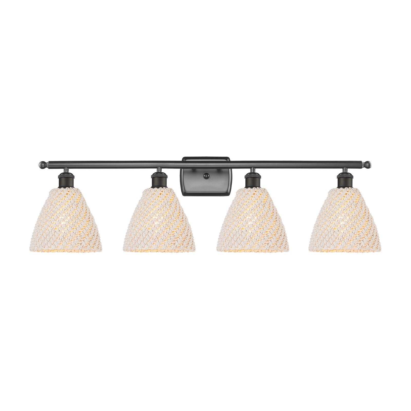 Innovations Bristol Natural 38in 4-Light Bath Vanity Light | Industrial Oil Rubbed Bronze Steel and Natural Fiber Dome Shade | Model 516-4W-OB-NBD-75-NAT