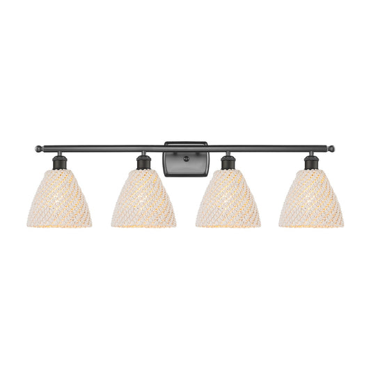 Innovations Bristol Natural 38in 4-Light Bath Vanity Light | Industrial Oil Rubbed Bronze Steel and Natural Fiber Dome Shade | Model 516-4W-OB-NBD-75-NAT