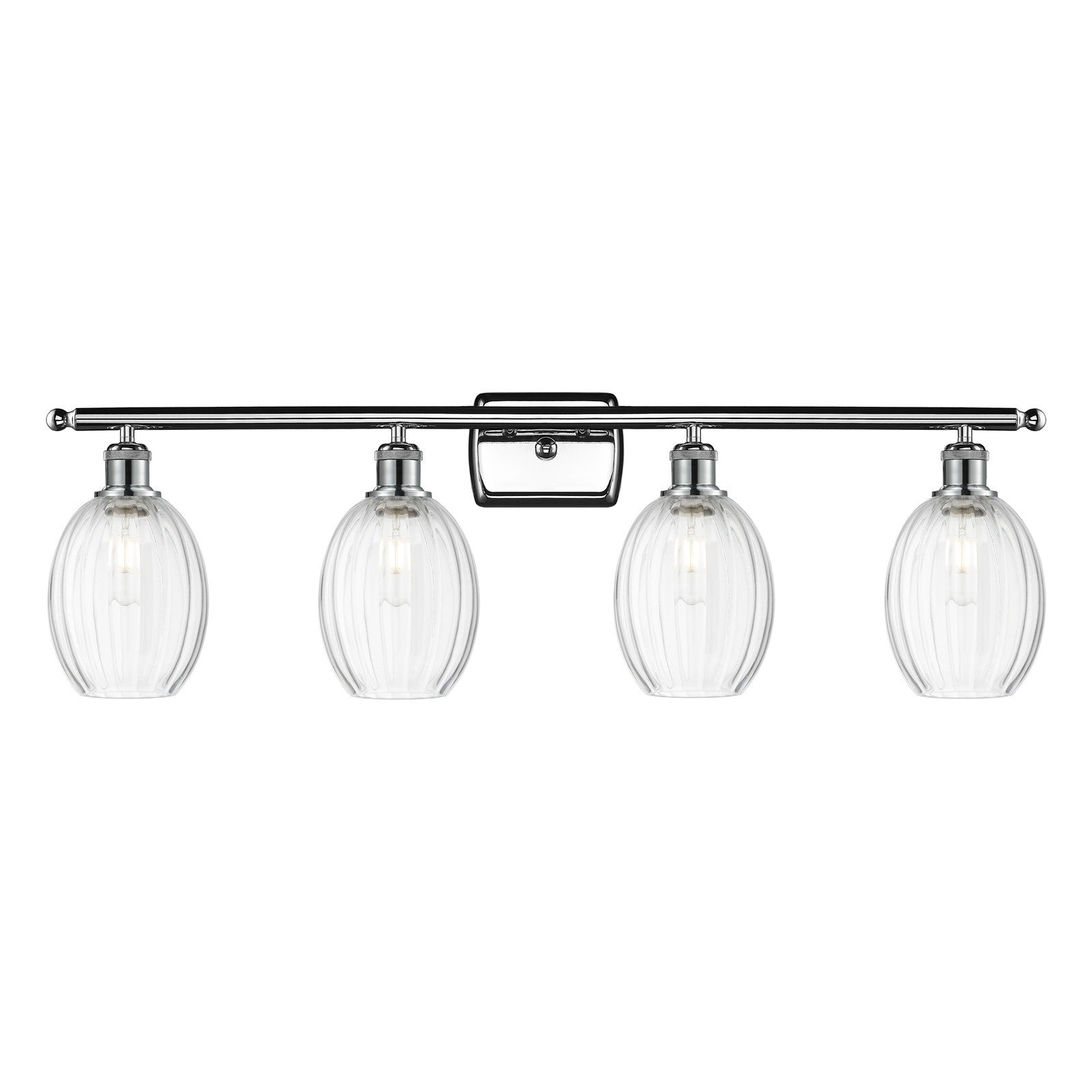 Innovations Preston Bulb 36in 4-Light Bath Vanity Light | Industrial Polished Chrome Steel and Clear Glass | Damp Rated | Model 516-4W-PC-G459-6CL