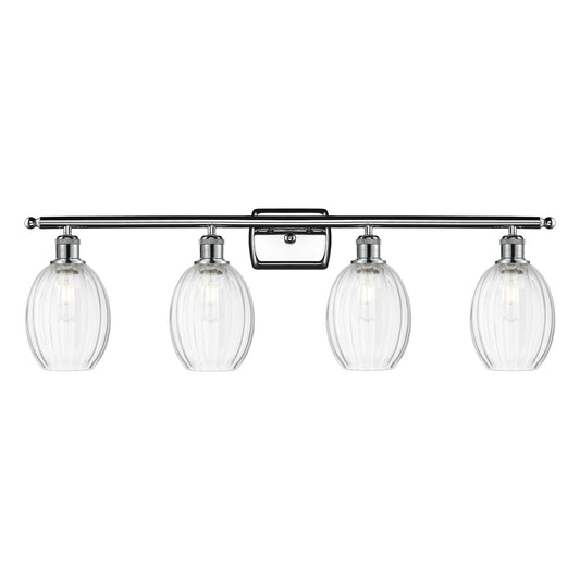 Innovations Preston Bulb 36in 4-Light Bath Vanity Light | Industrial Polished Chrome Steel and Clear Glass | Damp Rated | Model 516-4W-PC-G459-6CL