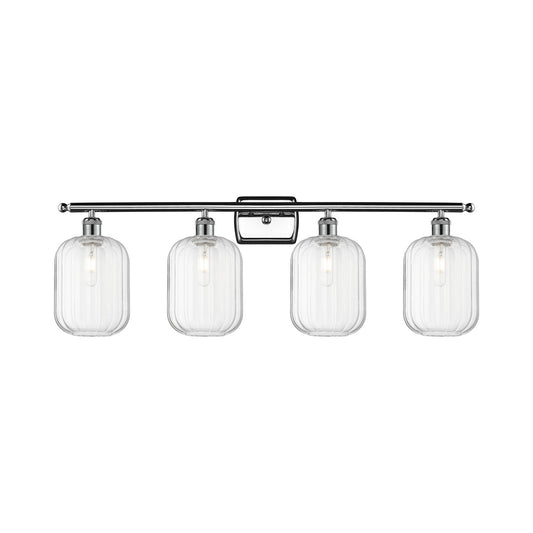Innovations Preston Cylinder 37in 4-Light Bath Vanity Light | Industrial Polished Chrome Steel and Clear Glass | Bathroom | Model 516-4W-PC-G460-7CL