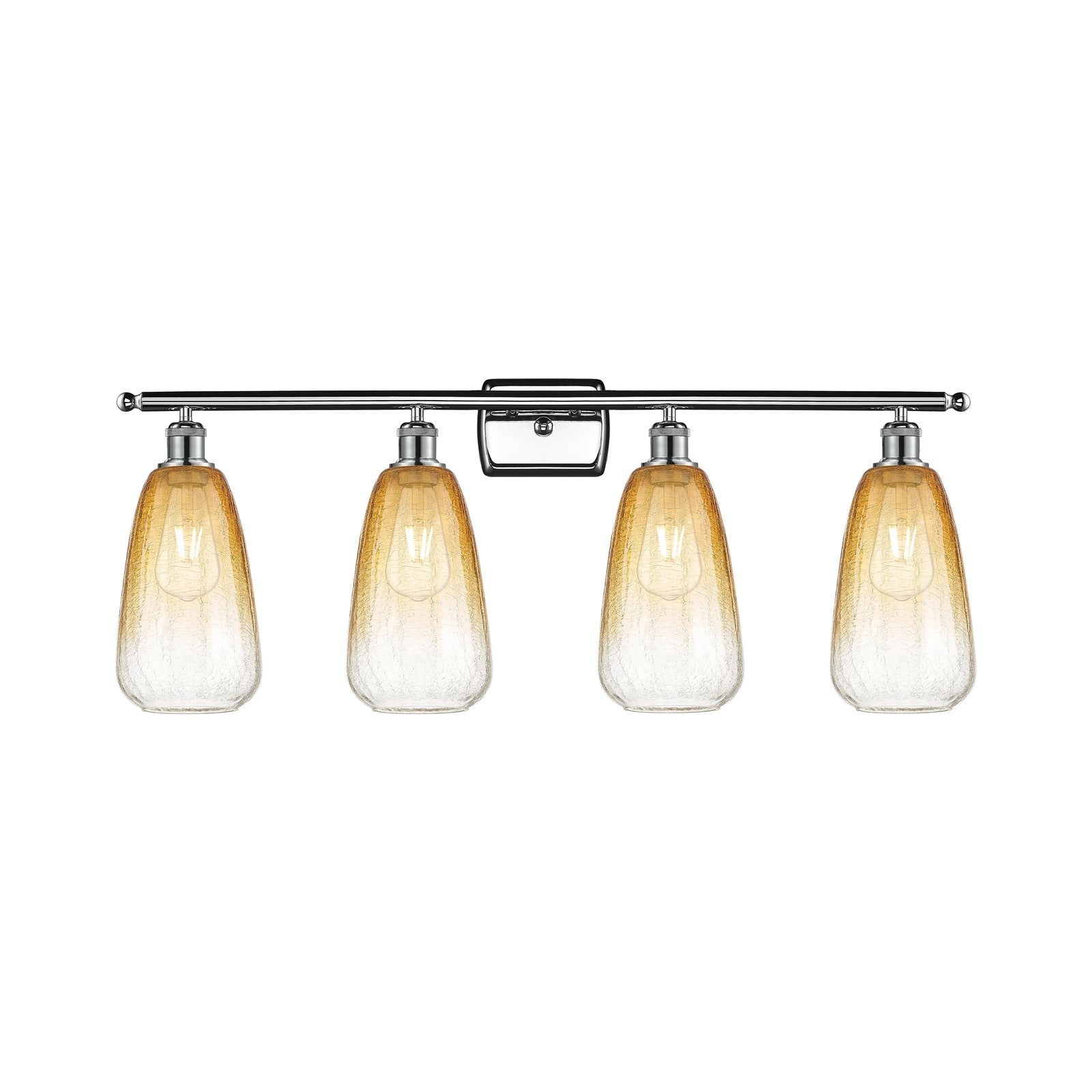 Innovations Brookhaven Almond 36in 4-Light Bath Vanity Light | Industrial Modern Polished Chrome and Amber Glass | Bathroom | Model 516-4W-PC-G480-6AM
