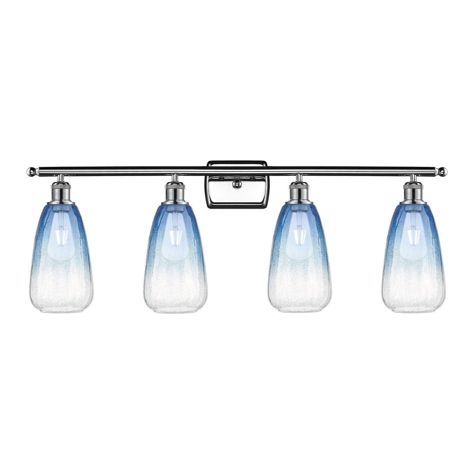 Innovations Brookhaven Almond 36in 4-Light Bath Vanity Light | Industrial Modern Polished Chrome and Sapphire Blue Glass | Model 516-4W-PC-G480-6SB