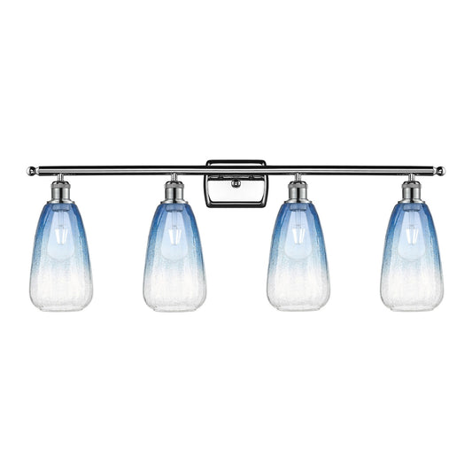 Innovations Brookhaven Almond 36in 4-Light Bath Vanity Light | Industrial Modern Polished Chrome and Sapphire Blue Glass | Model 516-4W-PC-G480-6SB