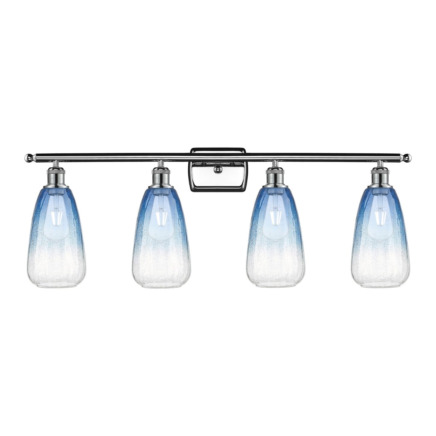 Innovations Brookhaven Almond 36in 4-Light Bath Vanity Light | Industrial Modern Polished Chrome and Sapphire Blue Glass | Model 516-4W-PC-G480-6SB