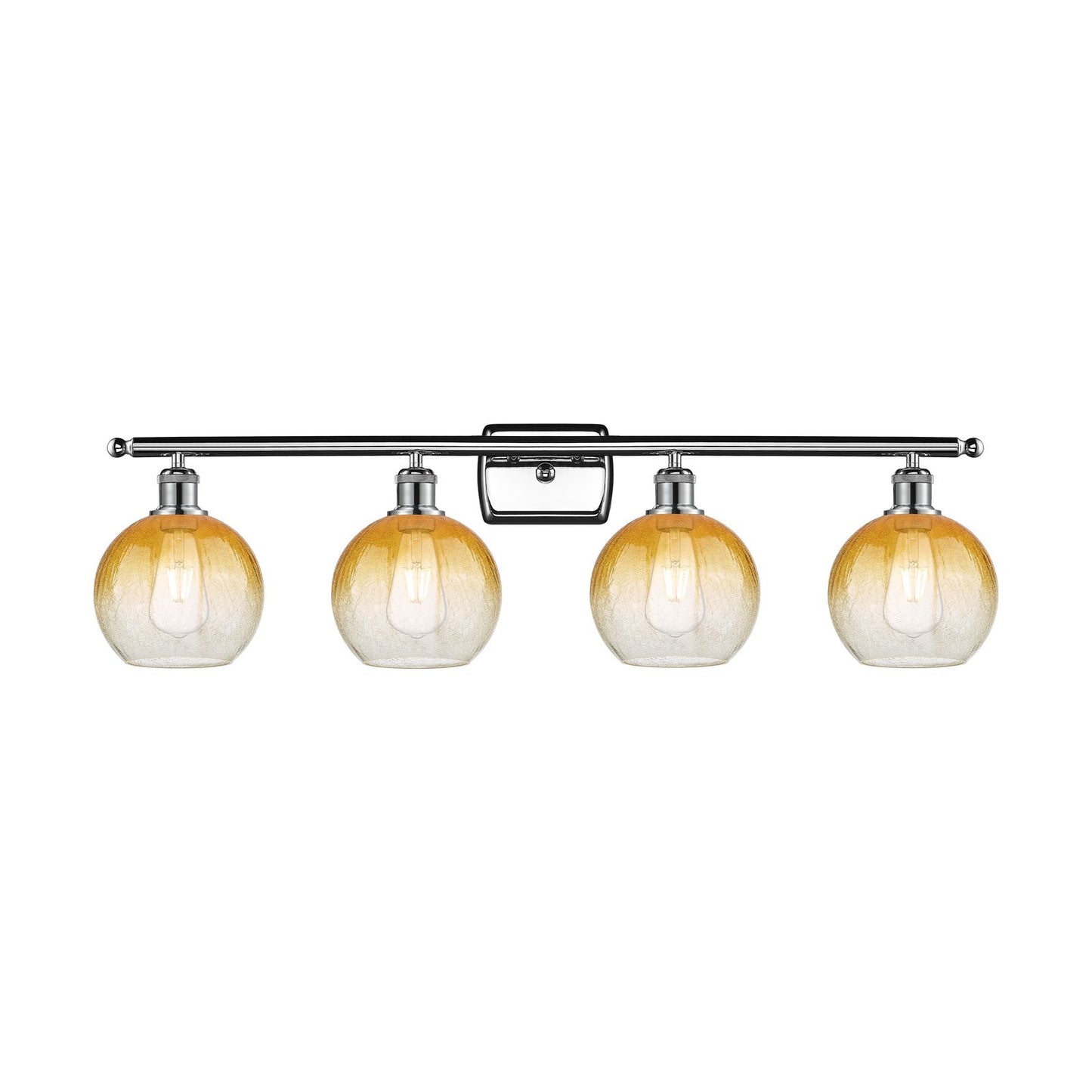 Innovations Brookhaven Globe 38in 4-Light Bath Vanity Light | Industrial Modern Polished Chrome and Amber Glass | Bathroom | Model 516-4W-PC-G483-8AM
