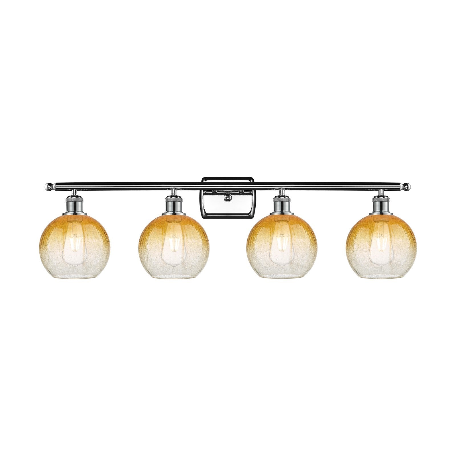 Innovations Brookhaven Globe 38in 4-Light Bath Vanity Light | Industrial Modern Polished Chrome and Amber Glass | Bathroom | Model 516-4W-PC-G483-8AM
