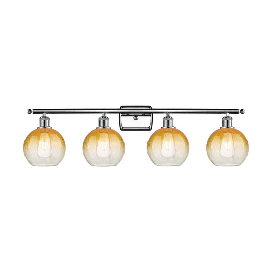 Innovations Brookhaven Globe 38in 4-Light Bath Vanity Light | Industrial Modern Polished Chrome and Amber Glass | Bathroom | Model 516-4W-PC-G483-8AM