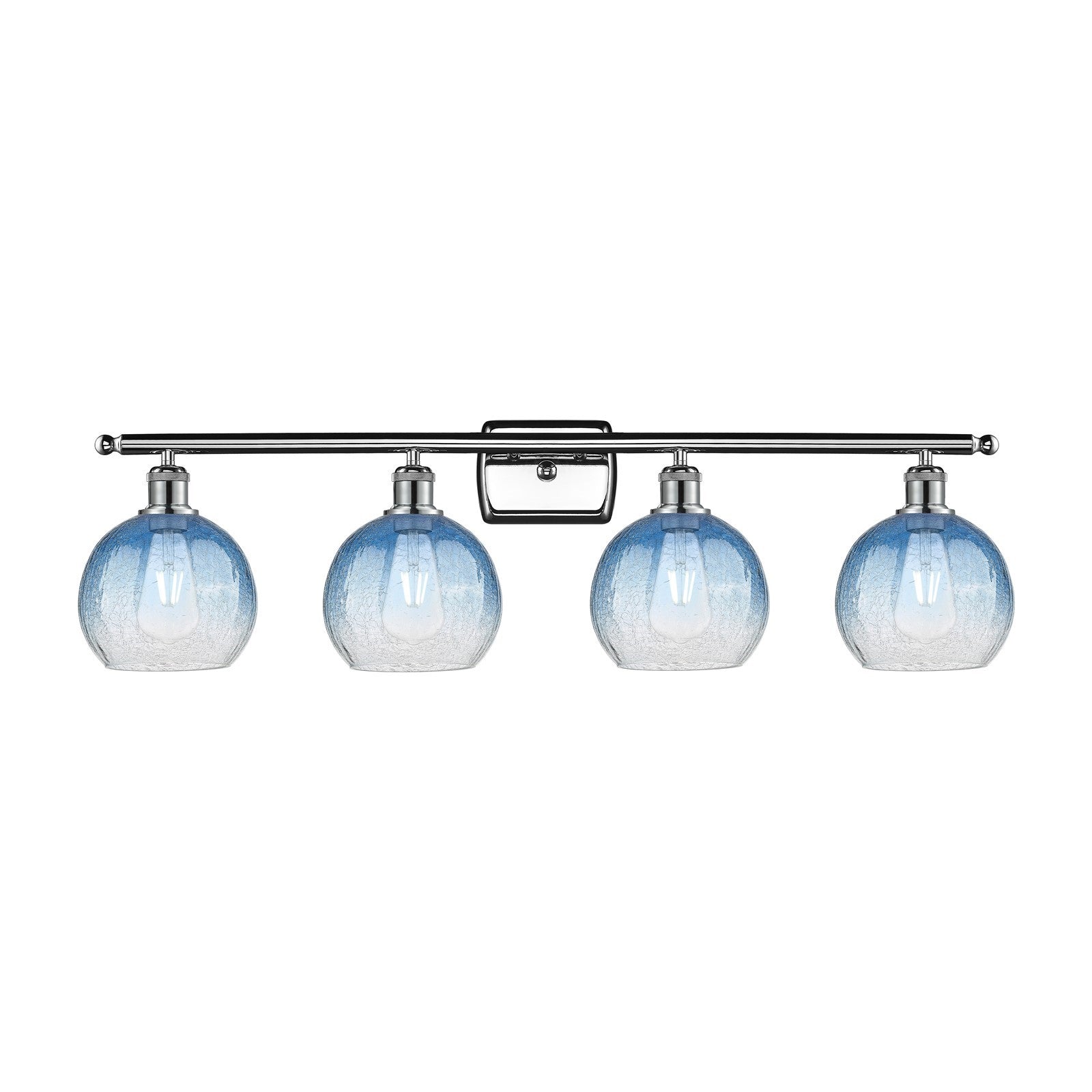 Innovations Brookhaven Globe 38in 4-Light Bath Vanity Light | Industrial Polished Chrome and Sapphire Blue Glass | Bathroom | Model 516-4W-PC-G483-8SB
