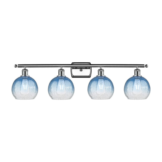 Innovations Brookhaven Globe 38in 4-Light Bath Vanity Light | Industrial Polished Chrome and Sapphire Blue Glass | Bathroom | Model 516-4W-PC-G483-8SB