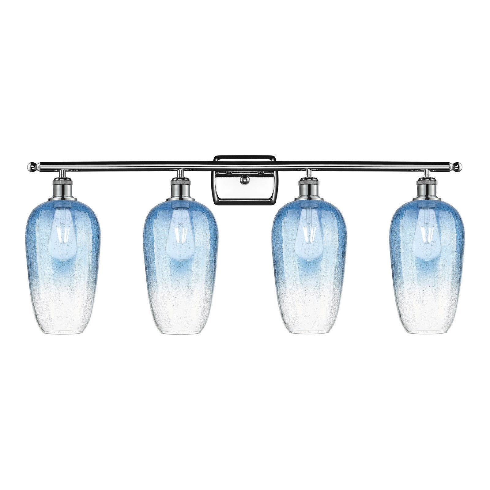 Innovations Brookhaven Flute 37in 4-Light Bath Vanity | Industrial Modern Polished Chrome and Sapphire Blue Glass | Bathroom | Model 516-4W-PC-G484-7SB