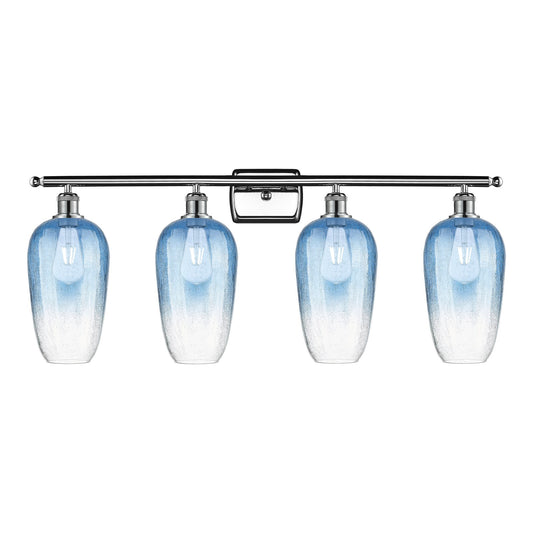 Innovations Brookhaven Flute 37in 4-Light Bath Vanity | Industrial Modern Polished Chrome and Sapphire Blue Glass | Bathroom | Model 516-4W-PC-G484-7SB