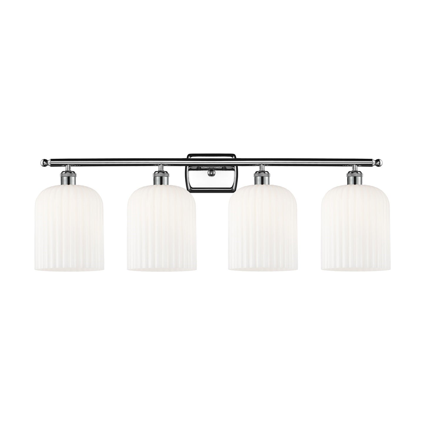 Innovations Bridal Veil 35in 4-Light Bath Vanity Light | Art Nouveau Polished Chrome and Gloss White Ribbed Glass | Damp Rated | Model 516-4W-PC-G559-8GWH