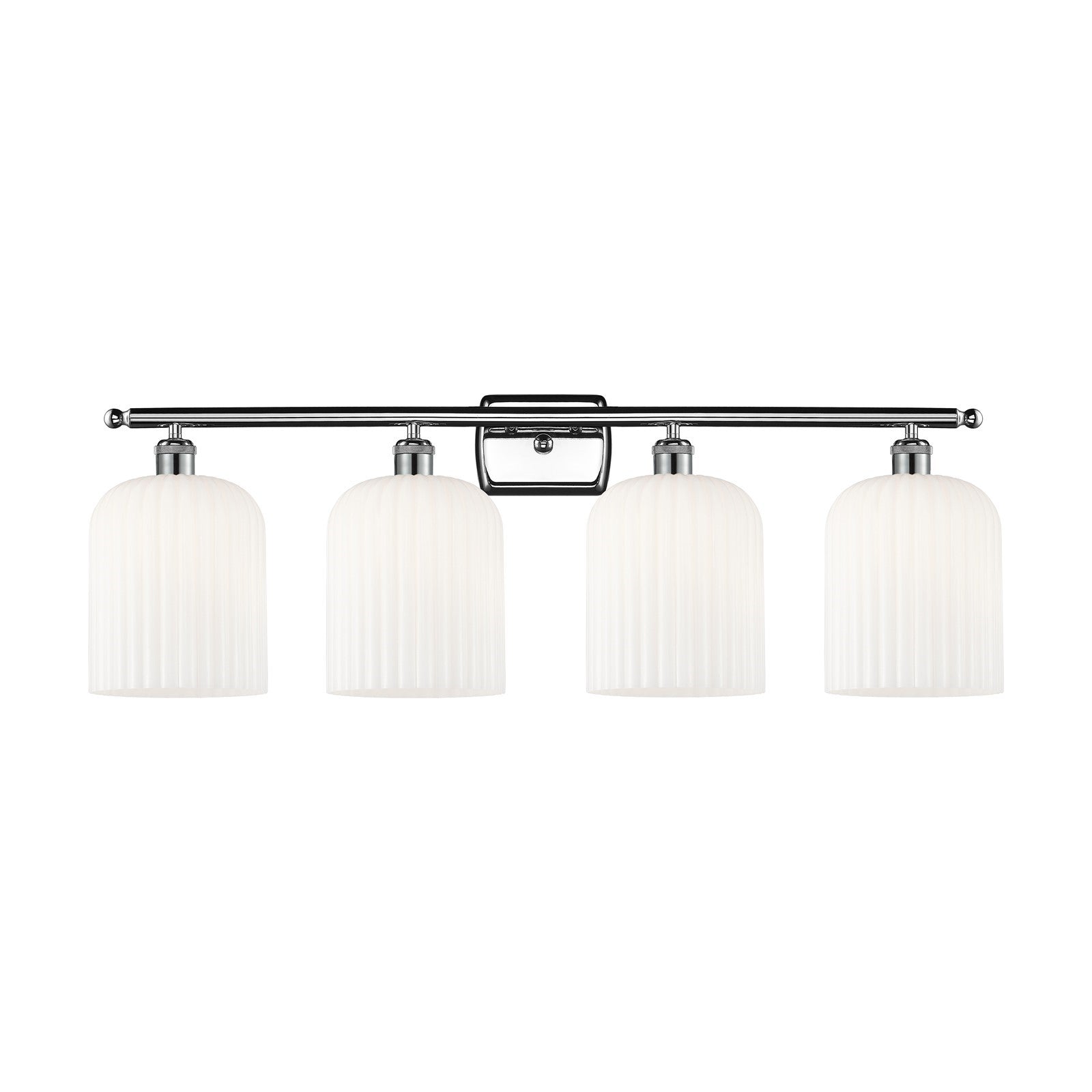 Innovations Bridal Veil 35in 4-Light Bath Vanity Light | Art Nouveau Polished Chrome and Gloss White Ribbed Glass | Damp Rated | Model 516-4W-PC-G559-8GWH