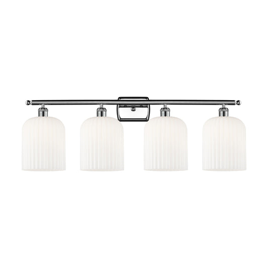 Innovations Bridal Veil 35in 4-Light Bath Vanity Light | Art Nouveau Polished Chrome and Gloss White Ribbed Glass | Damp Rated | Model 516-4W-PC-G559-8GWH