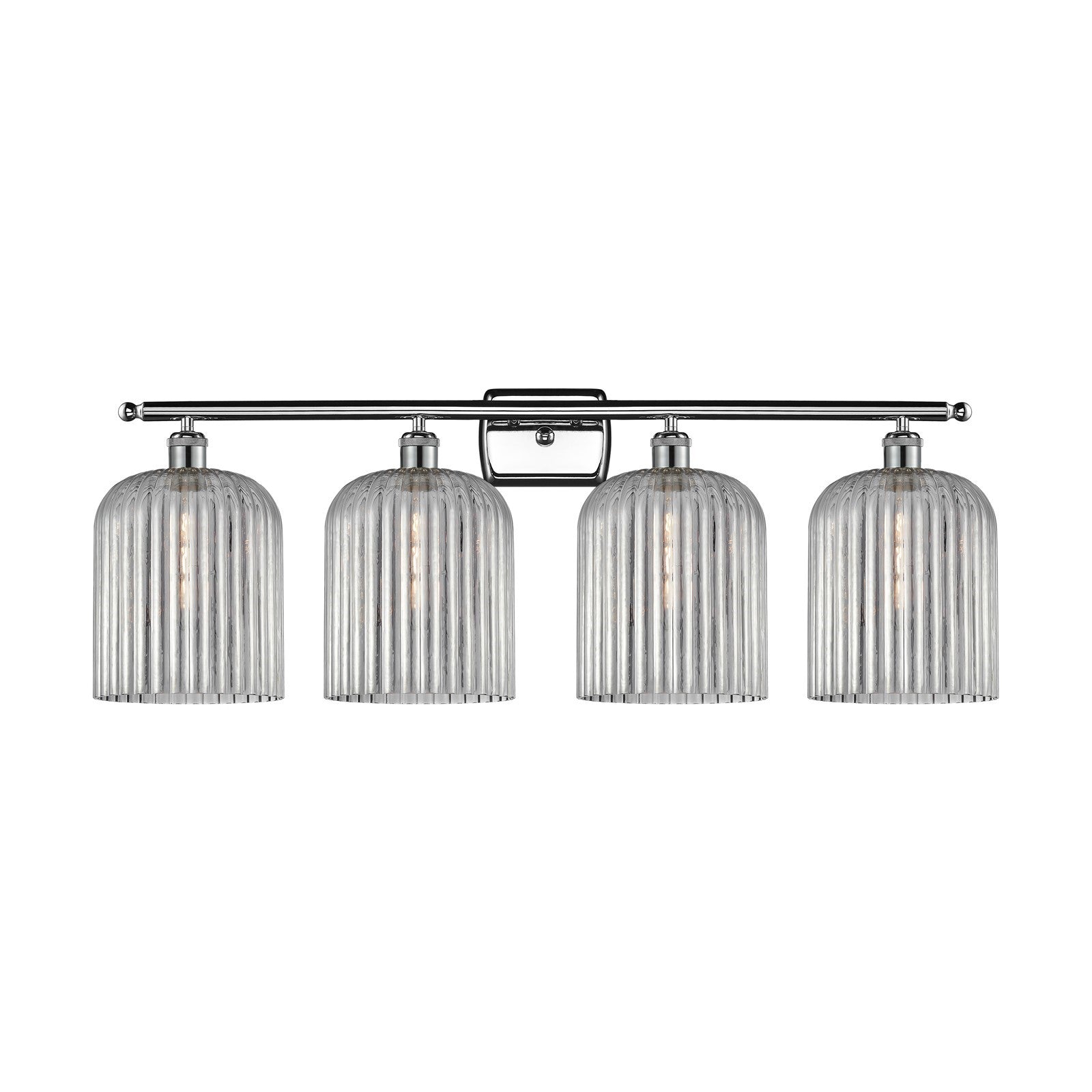 Innovations Bridal Veil 35in 4-Light Bath Vanity Light | Art Nouveau Polished Chrome and Light Smoke Ribbed Glass | Bathroom | Model 516-4W-PC-G559-8SM