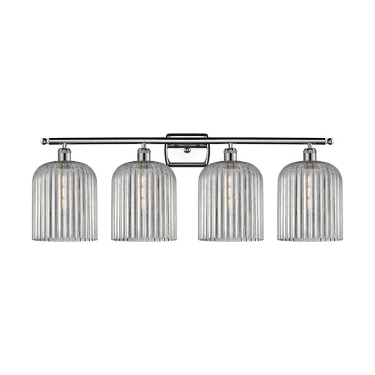 Innovations Bridal Veil 35in 4-Light Bath Vanity Light | Art Nouveau Polished Chrome and Light Smoke Ribbed Glass | Bathroom | Model 516-4W-PC-G559-8SM