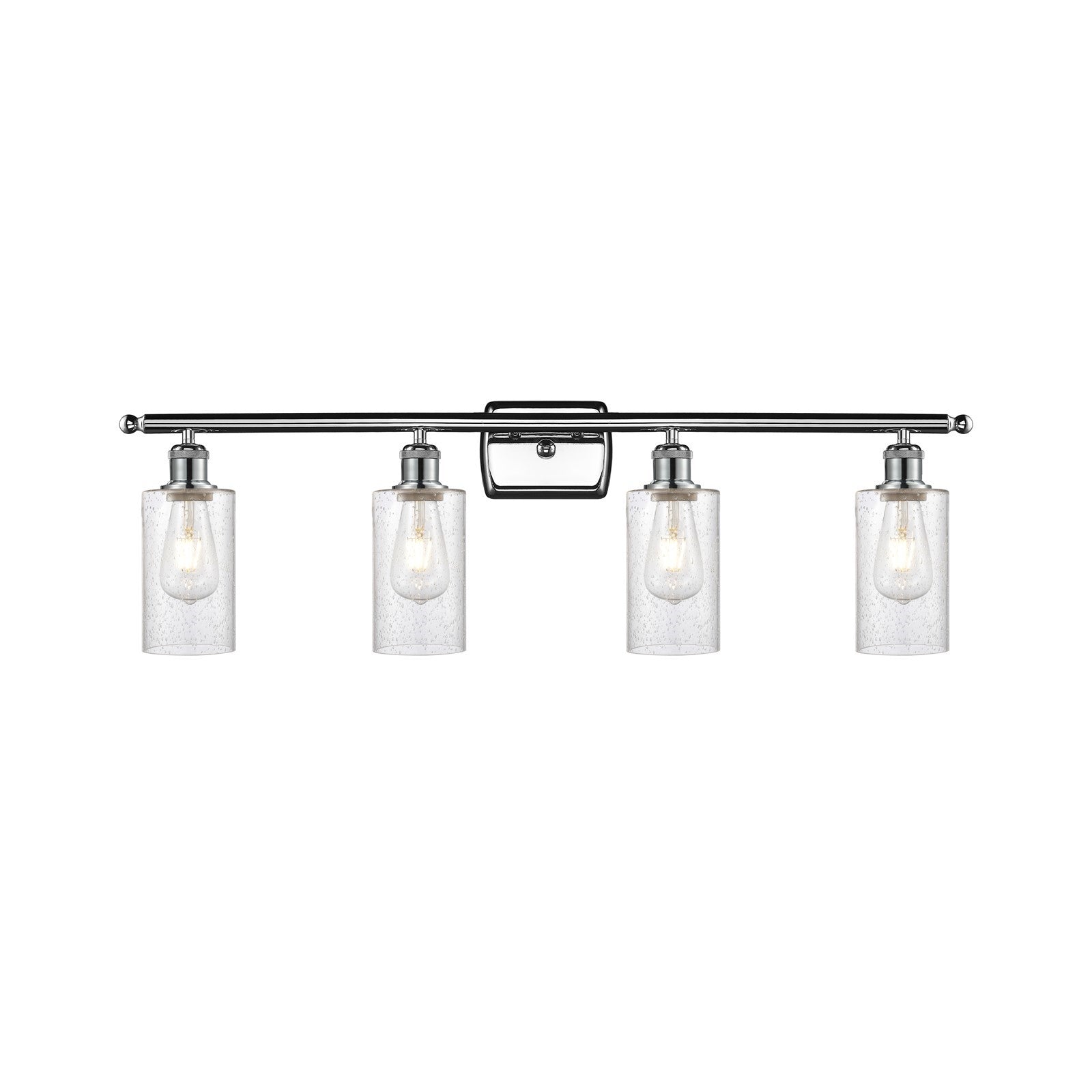 Innovations Clymer 34in 4-Light Bath Vanity Light | Art Nouveau Polished Chrome Steel and Seedy Glass | Bathroom Vanity & Powder | Model 516-4W-PC-G804