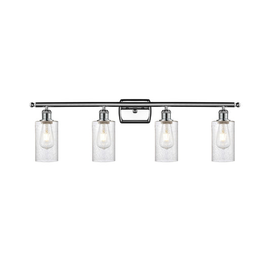 Innovations Clymer 34in 4-Light Bath Vanity Light | Art Nouveau Polished Chrome Steel and Seedy Glass | Bathroom Vanity & Powder | Model 516-4W-PC-G804