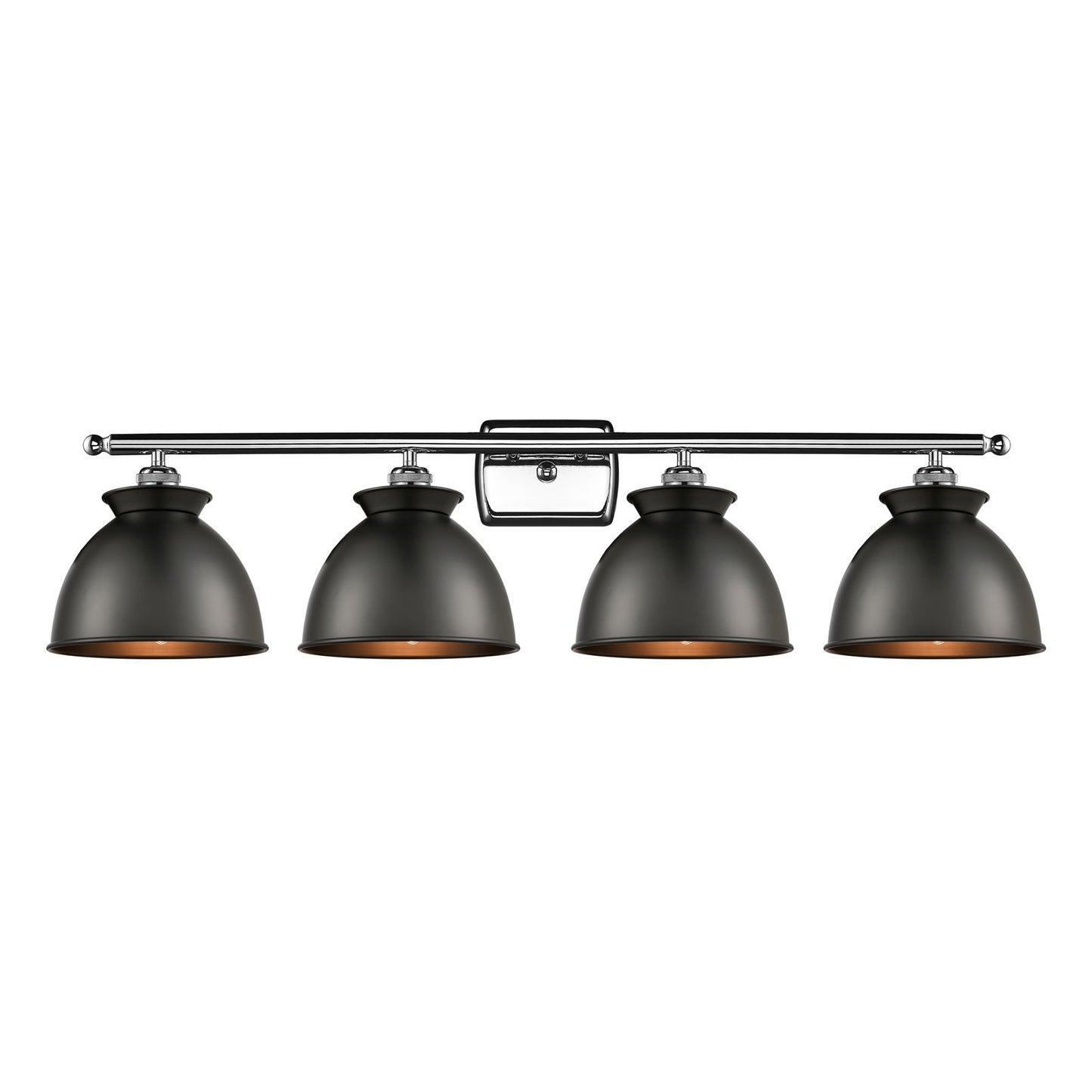Innovations Adirondack 38in 4-Light Bath Vanity Light | Industrial Farmhouse Polished Chrome and Matte Black Metal Shade | Model 516-4W-PC-M14-BK