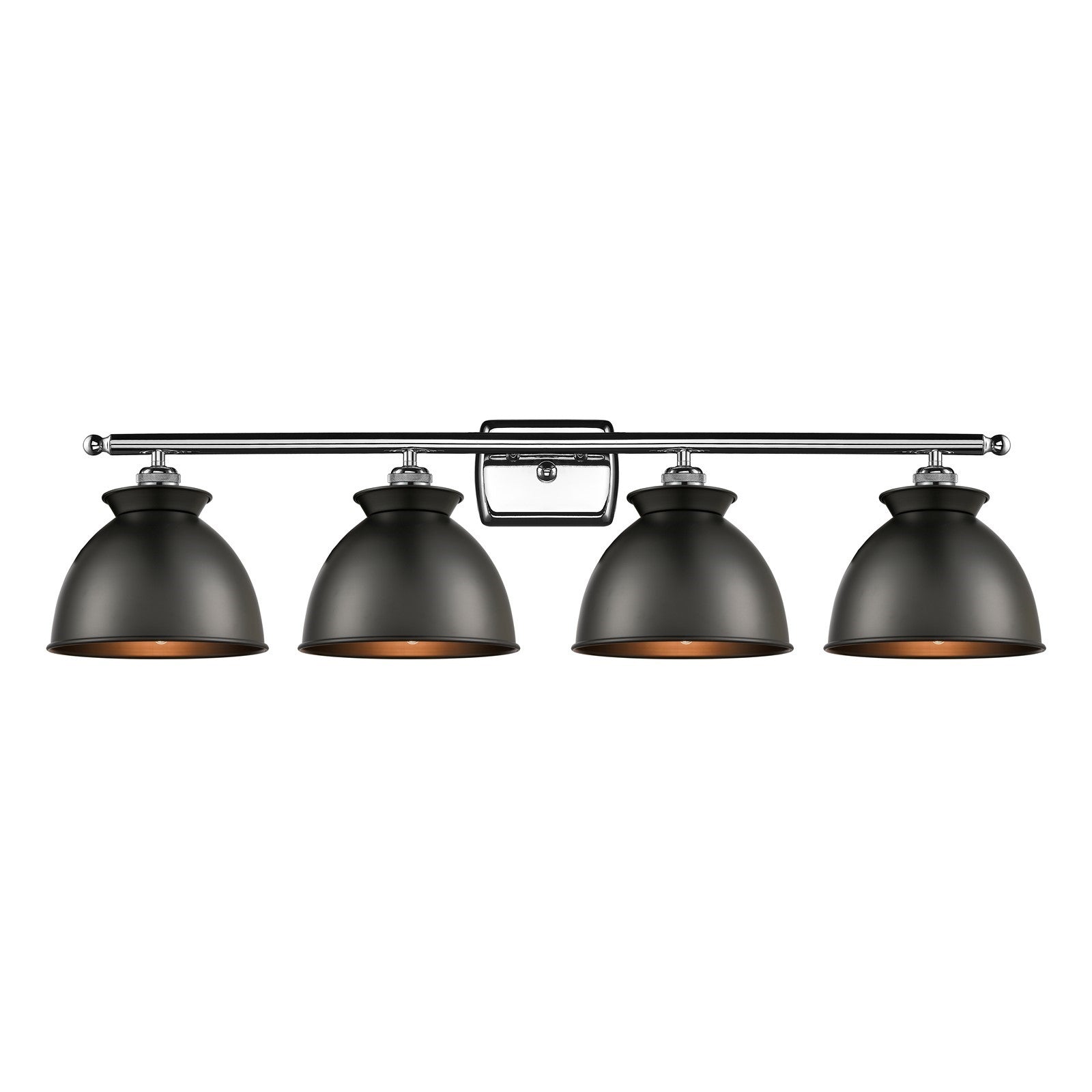 Innovations Adirondack 38.25in 4-Light Bath Vanity | Industrial Farmhouse Polished Chrome and Matte Black Metal Shade | Damp | Model 516-4W-PC-M14-BK-LED