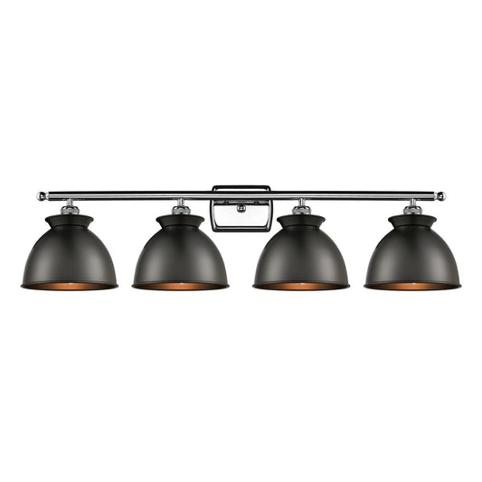 Innovations Adirondack 38.25in 4-Light Bath Vanity | Industrial Farmhouse Polished Chrome and Matte Black Metal Shade | Damp | Model 516-4W-PC-M14-BK-LED