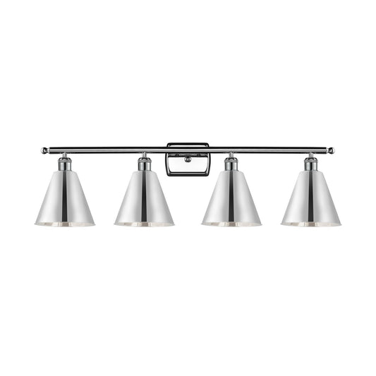 Innovations Berkshire 38in 4-Light Bath Vanity Light | Industrial Farmhouse Polished Chrome Steel and Cast Brass Metal Shade | Model 516-4W-PC-MBC-8-PC