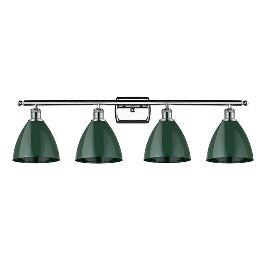 Innovations Plymouth 38in 4-Light Bath Vanity Light | Industrial Farmhouse Polished Chrome and Matte Green Metal Shade | Model 516-4W-PC-MBD-75-GR-LED