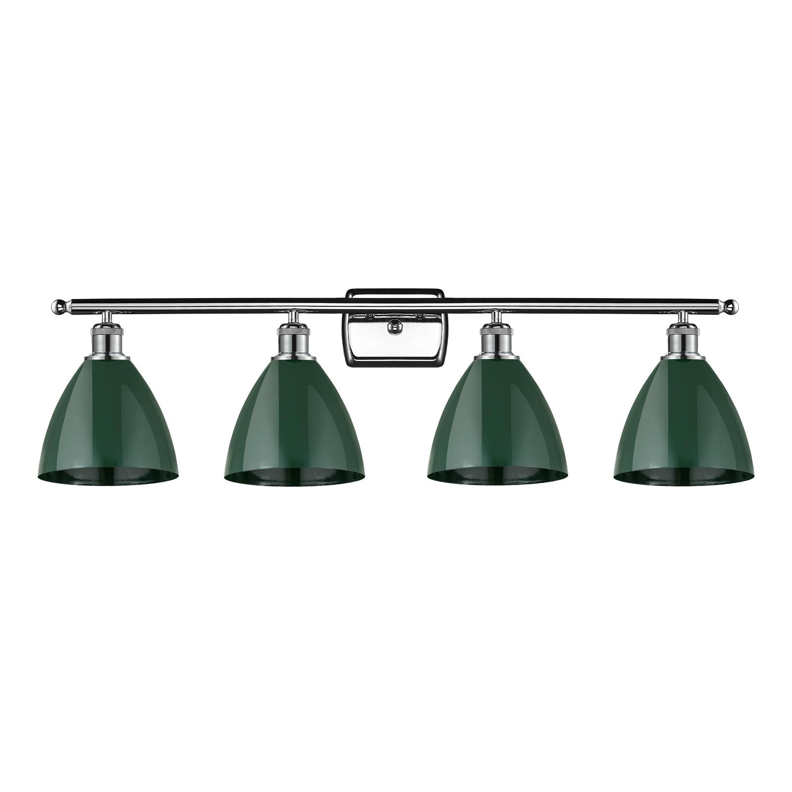 Innovations Plymouth 38in 4-Light Bath Vanity Light | Industrial Farmhouse Polished Chrome and Matte Green Metal Shade | Model 516-4W-PC-MBD-75-GR-LED