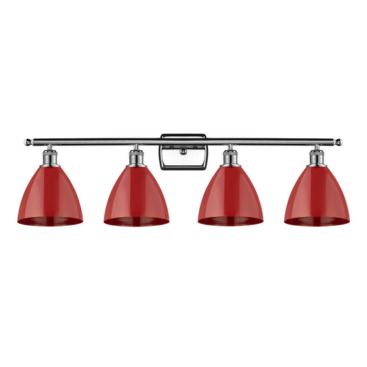 Innovations Plymouth 38in 4-Light Bath Vanity Light | Industrial Farmhouse Polished Chrome and Matte Red Metal Shade | Model 516-4W-PC-MBD-75-RD