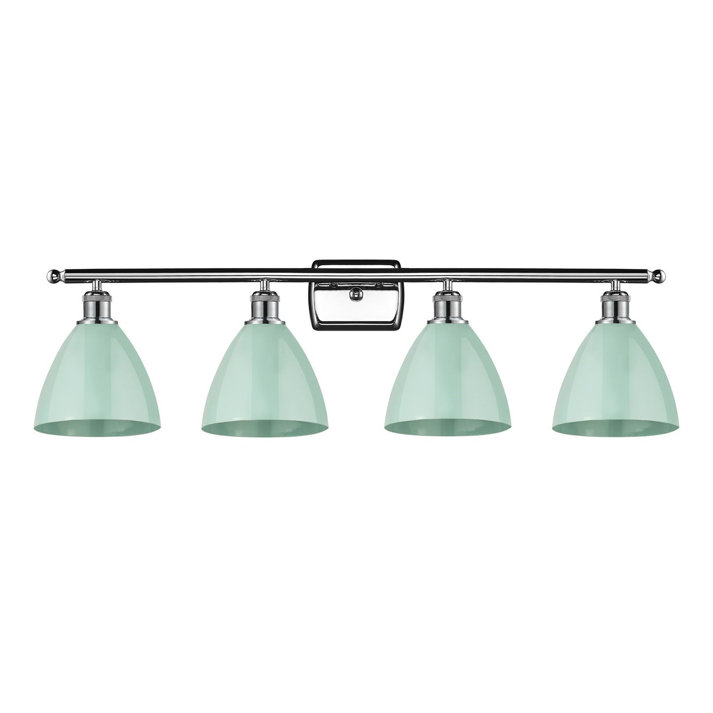 Innovations Plymouth 38in 4-Light Bath Vanity Light | Industrial Farmhouse Polished Chrome and Matte Seafoam Metal Shade | Model 516-4W-PC-MBD-75-SF