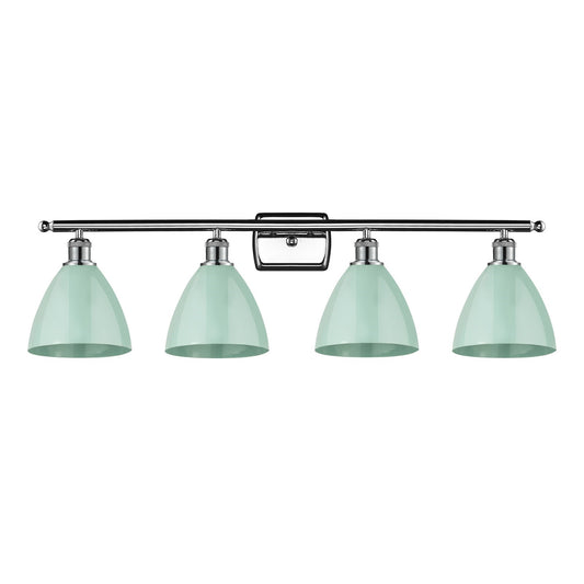 Innovations Plymouth 37.5in 4-Light Bath Vanity | Industrial Farmhouse Polished Chrome and Matte Seafoam Metal Shade | Model 516-4W-PC-MBD-75-SF-LED