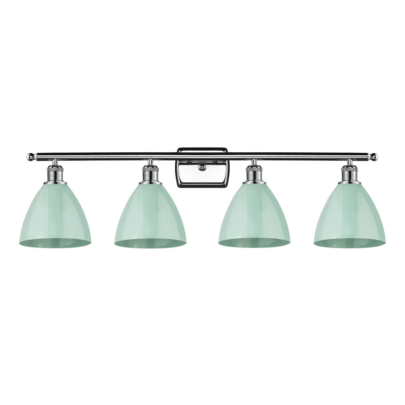 Innovations Plymouth 37.5in 4-Light Bath Vanity | Industrial Farmhouse Polished Chrome and Matte Seafoam Metal Shade | Model 516-4W-PC-MBD-75-SF-LED