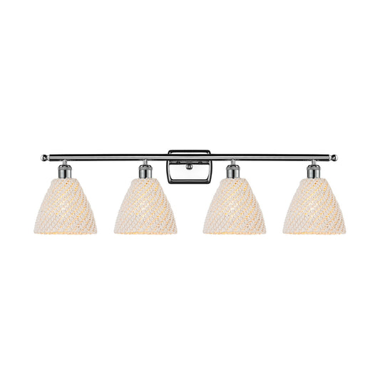 Innovations Bristol Natural 38in 4-Light Bath Vanity Light | Industrial Polished Chrome and Natural Fiber Shade | Bathroom | Model 516-4W-PC-NBD-75-NAT
