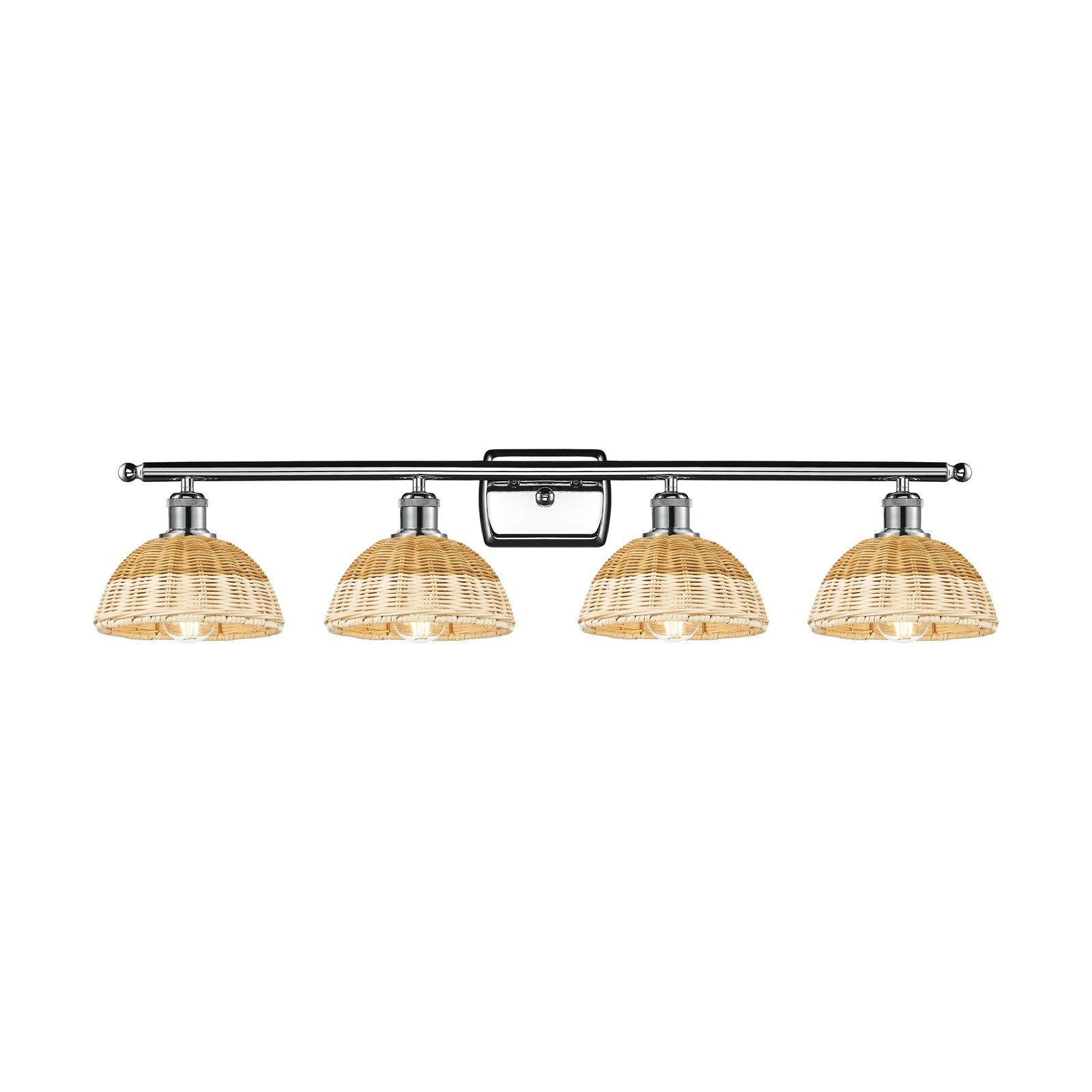 Innovations Lighting Bristol Natural II 38in 4-Light Bath Vanity Light | Industrial Polished Chrome and Natural Fiber Shade | Model 516-4W-PC-NBD2-75-NAT