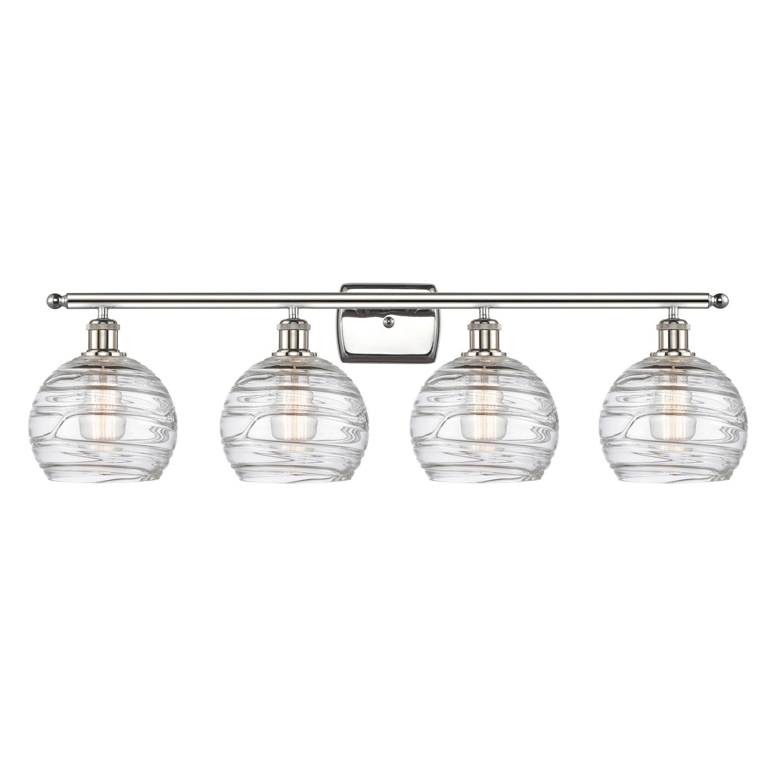 Innovations Athens Deco Swirl 38in 4-Light Bath Vanity Light | Industrial Polished Nickel and Clear Deco Swirl Glass | Model 516-4W-PN-G1213-8CL