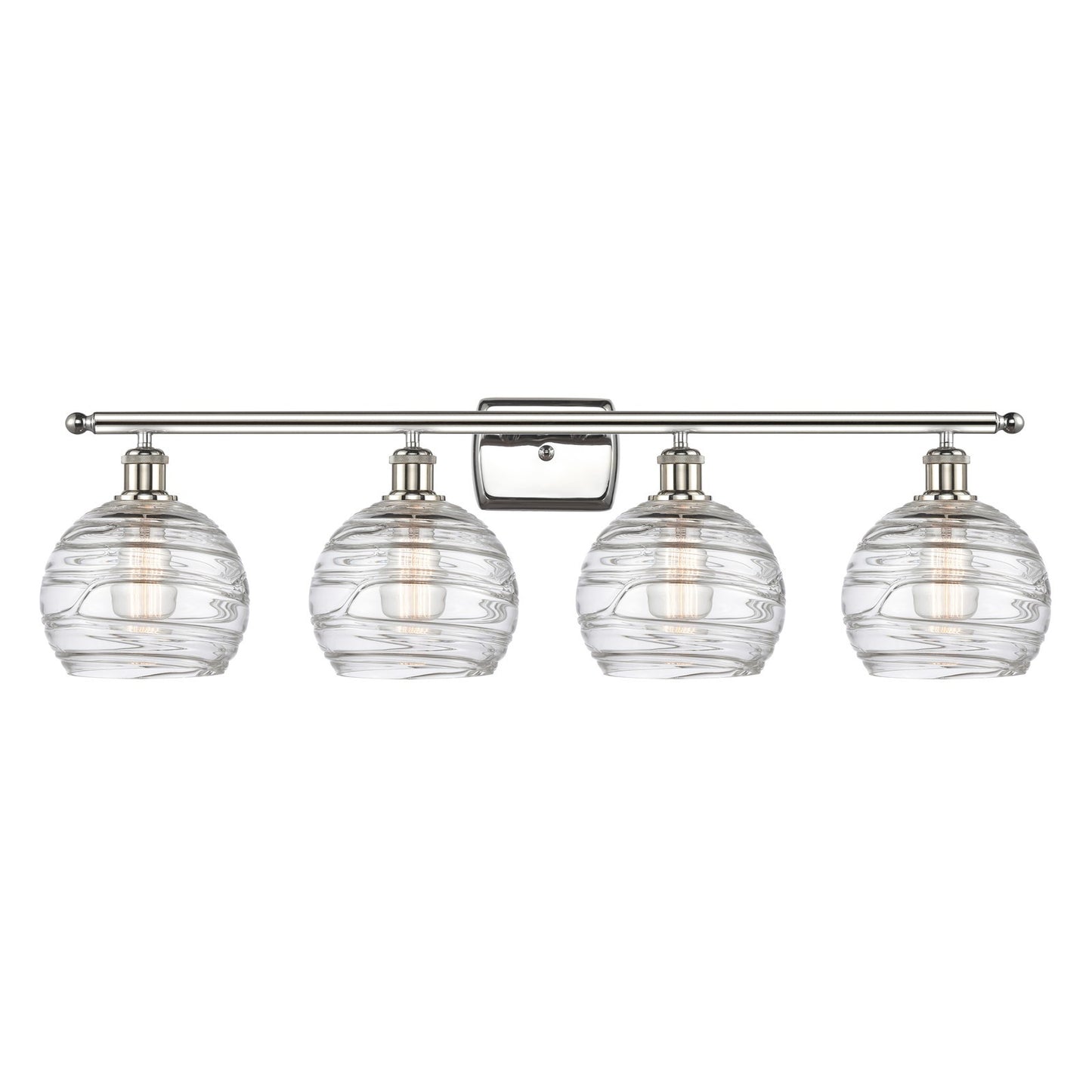 Innovations Athens Deco Swirl 38in 4-Light Bath Vanity Light | Industrial Polished Nickel and Clear Deco Swirl Glass | Model 516-4W-PN-G1213-8CL