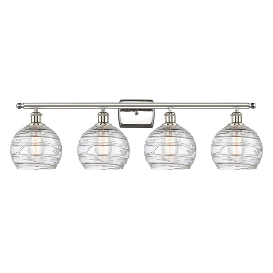Innovations Athens Deco Swirl 38in 4-Light Bath Vanity Light | Industrial Polished Nickel and Clear Deco Swirl Glass | Model 516-4W-PN-G1213-8CL