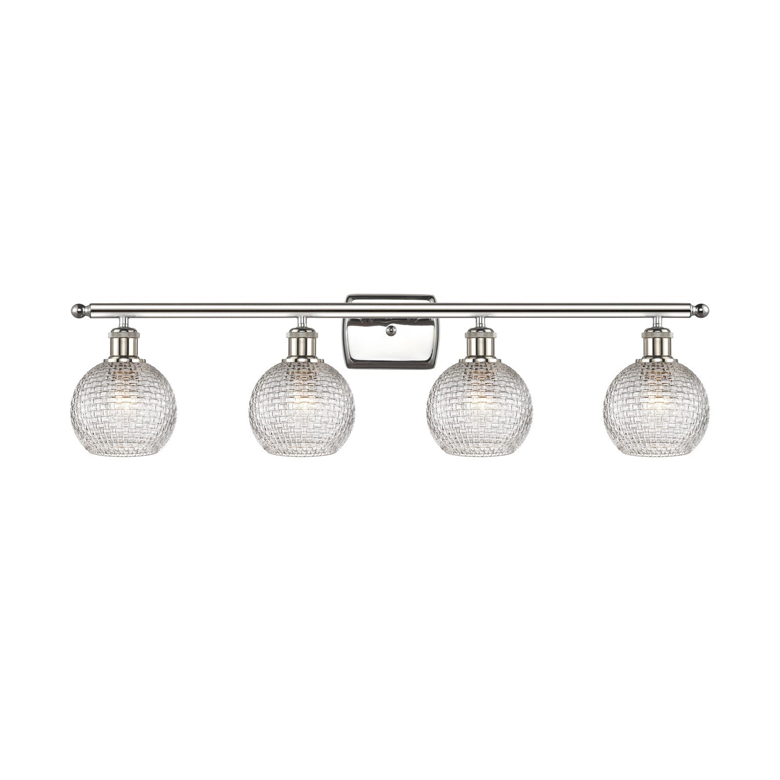 Innovations Athens 36in 4-Light Bath Vanity Light | Modern Farmhouse Polished Nickel and Clear Basket Weave Glass | Bathroom | Model 516-4W-PN-G122C-6CL