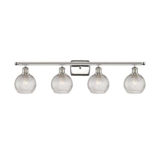 Innovations Athens 36in 4-Light Bath Vanity Light | Modern Farmhouse Polished Nickel and Clear Basket Weave Glass | Bathroom | Model 516-4W-PN-G122C-6CL