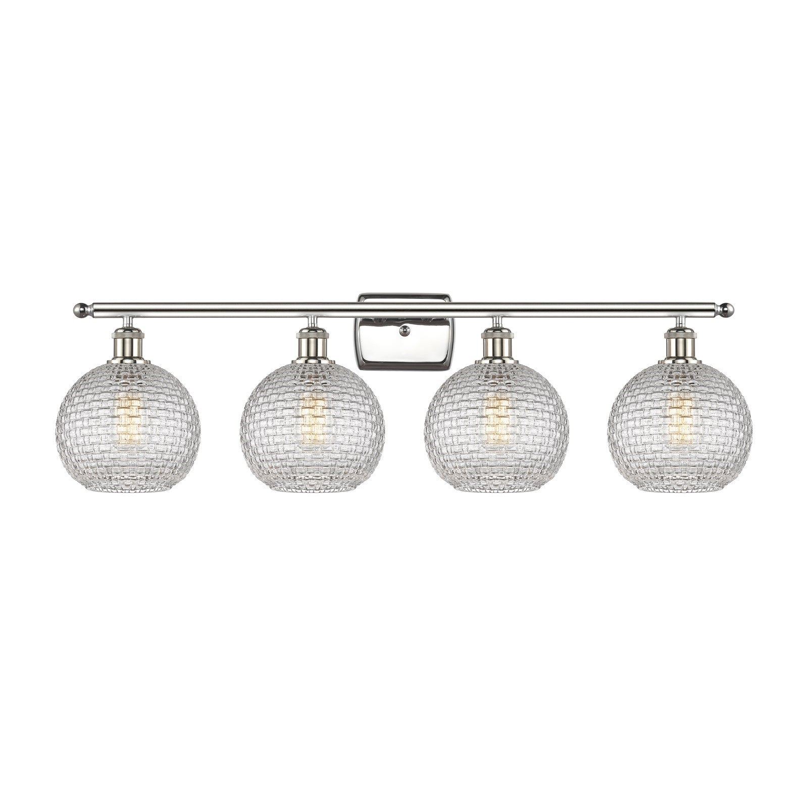 Innovations Athens 38in 4-Light Bath Vanity | Modern Farmhouse Polished Nickel and Clear Basket Weave Glass | Bathroom Vanity | Model 516-4W-PN-G122C-8CL