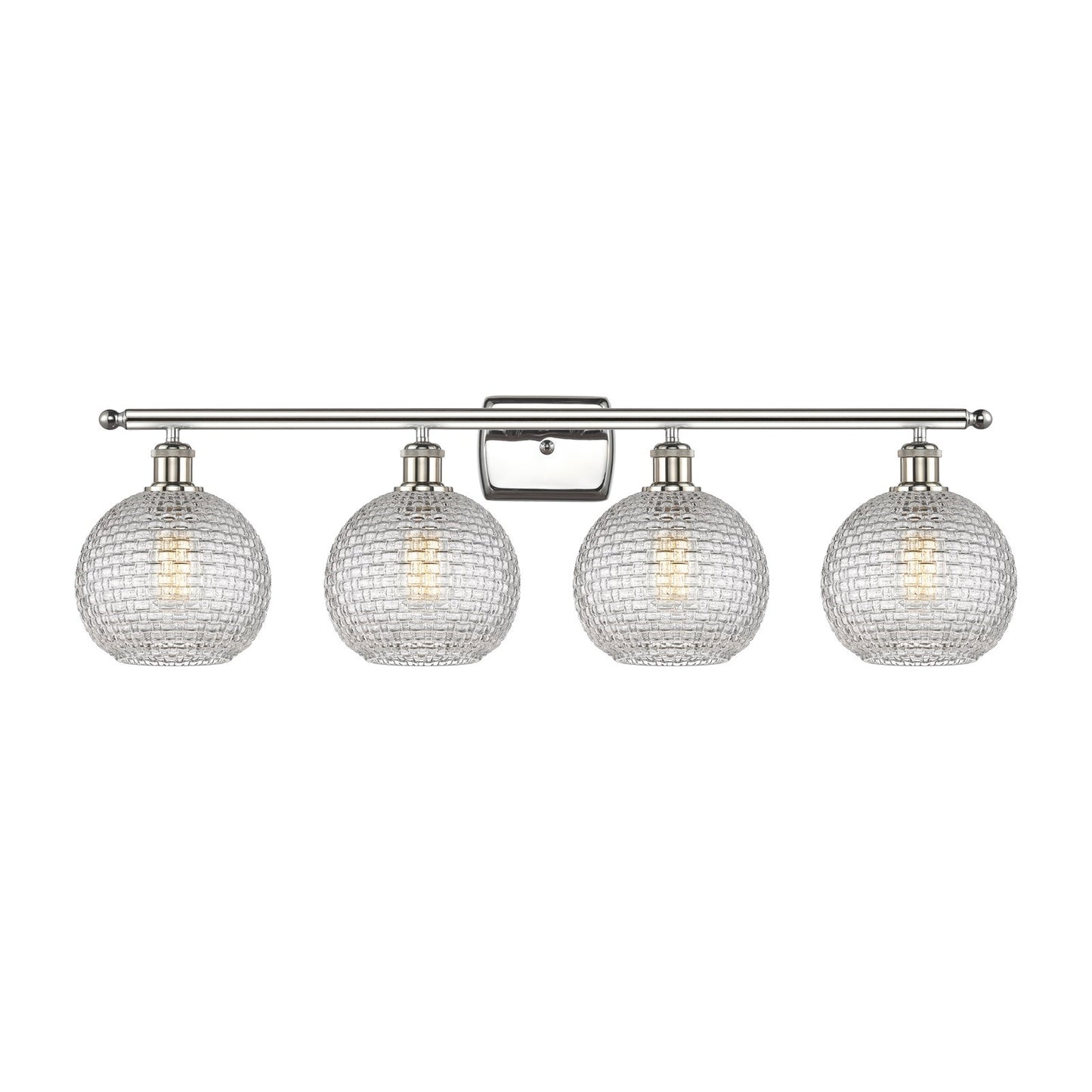 Innovations Athens 38in 4-Light Bath Vanity | Modern Farmhouse Polished Nickel and Clear Basket Weave Glass | Bathroom Vanity | Model 516-4W-PN-G122C-8CL