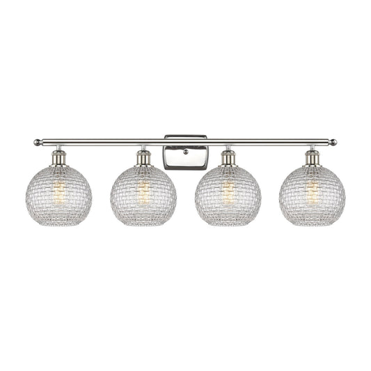 Innovations Athens 38in 4-Light Bath Vanity | Modern Farmhouse Polished Nickel and Clear Basket Weave Glass | Bathroom Vanity | Model 516-4W-PN-G122C-8CL