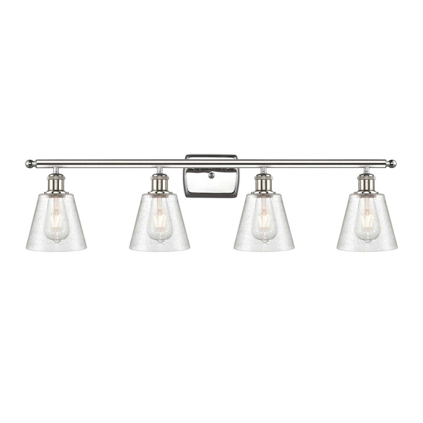 Innovations Caton 36in 4-Light Bath Vanity Light | Art Nouveau Industrial Polished Nickel and Frosted Glass | Bathroom Vanity | 36 | Model 516-4W-PN-G454